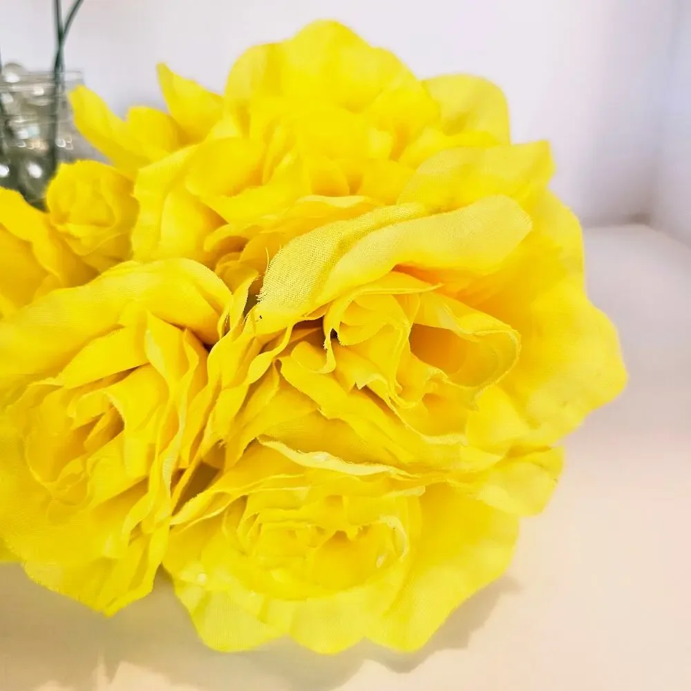 Yellow Artificial Silk Rose Flowers Wired Stems Wedding Craft 4